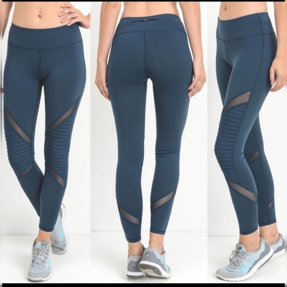 Mono B Pants - Mono B teal mesh ribbed pleated moto leggings